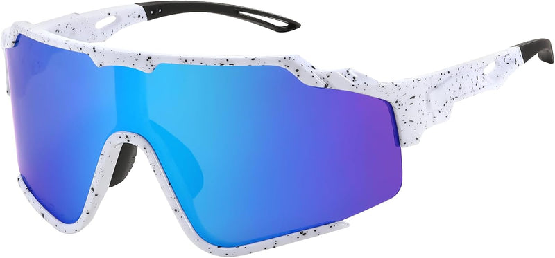 White Frame Blue Mirrored Lens / Large | B0CTQ1VCY3 | FEISEDY Polarized Sports Sunglasses for Men Women, Baseball Cycling Fishing Sunglasses UV400 Protection B0134