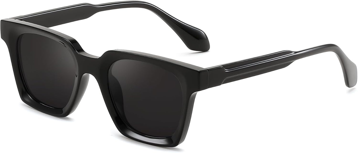 Black Frame & Black Lens / 46 Millimeters | B0D7CC769X | FEISEDY Retro Square Sunglasses Women Men Trendy Rectangle Thick Frame Shades Classic Designer Sun Glasses B0198