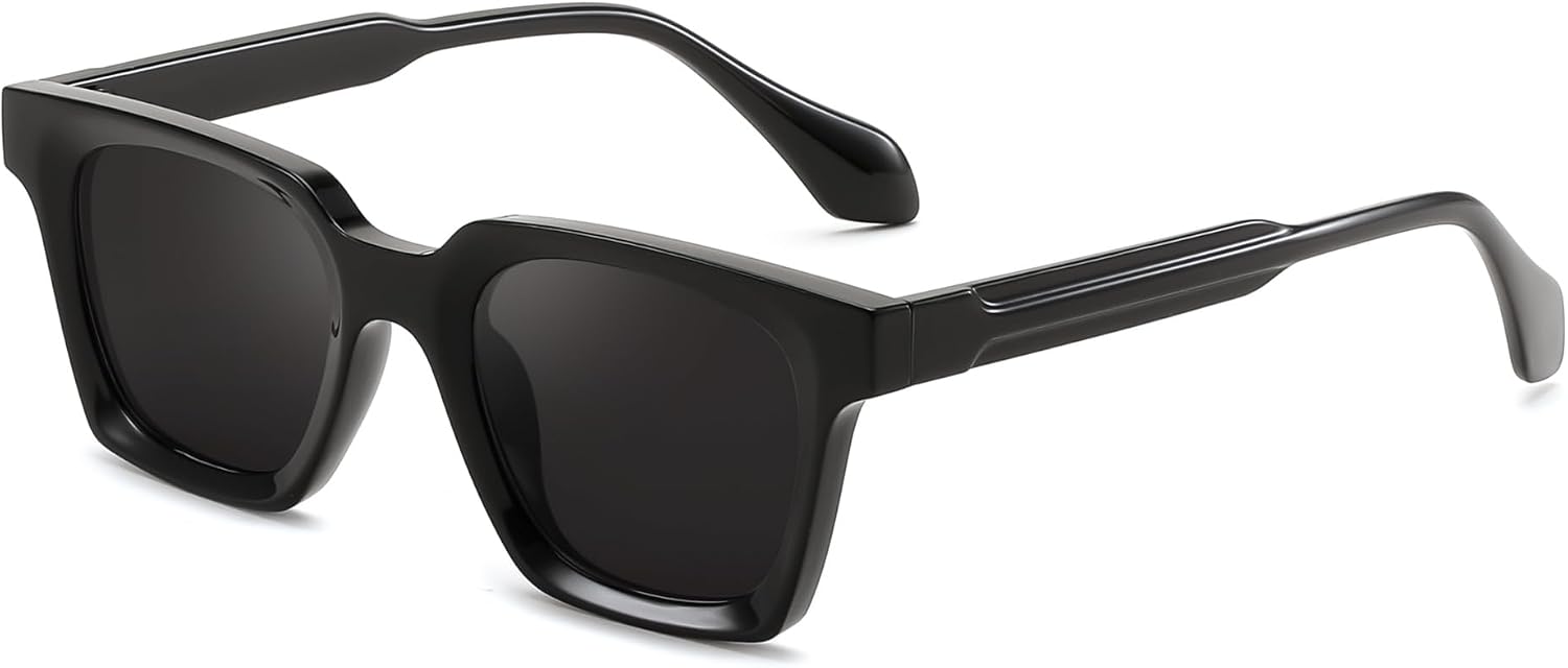 Black Frame & Black Lens / 46 Millimeters | B0D7CC769X | FEISEDY Retro Square Sunglasses Women Men Trendy Rectangle Thick Frame Shades Classic Designer Sun Glasses B0198