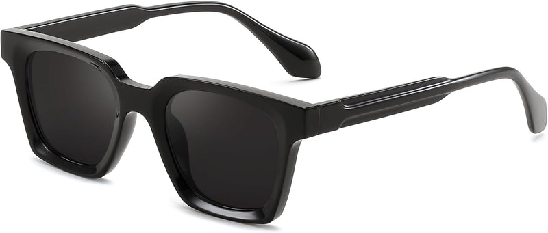 Black Frame & Black Lens / 46 Millimeters | B0D7CC769X | FEISEDY Retro Square Sunglasses Women Men Trendy Rectangle Thick Frame Shades Classic Designer Sun Glasses B0198