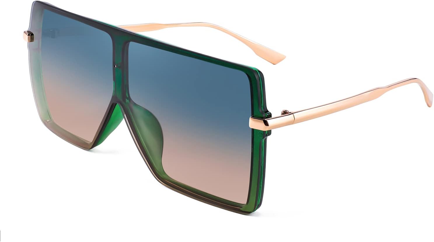 Transparent Green & Yellow / 65 Millimeters | B097CX65D3 | FEISEDY Flat Top Oversized Shield Sunglasses Women Men Square Fashion Rimless Shades UV400 B2784