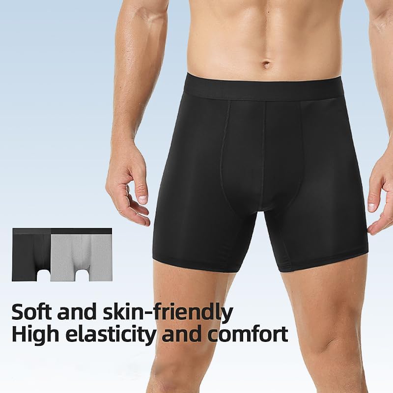 商品图片 5 | B0H1C4QQ3R | Men's Underwear Boxers, Anti-Chafing Long Leg Boxer Briefs, Ice Silk Breathable Stretch Fabric Underpants for Men 6-Pack