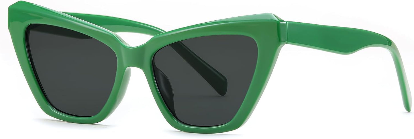 Green / 54 Millimeters | B0CYZG81R8 | FEISEDY Retro Cat Eye Sunglasses for Women UV400 Protection Small Vintage Chic Shades B0132