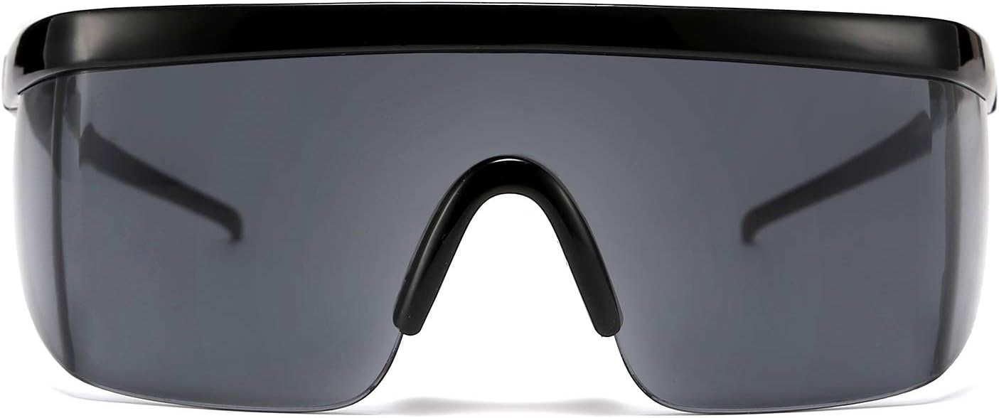 004 Bright Black Frame Gray Lens / 56 Millimeters | B07Y1V59DC | FEISEDY Oversized Mirror Shield Sport 80s Sunglasses Ski Goggles Flat Top One Piece Futuristic Visor Women Men B2522