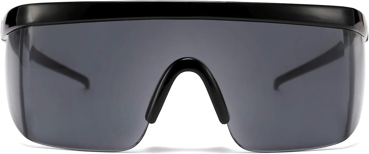 004 Bright Black Frame Gray Lens / 56 Millimeters | B07Y1V59DC | FEISEDY Oversized Mirror Shield Sport 80s Sunglasses Ski Goggles Flat Top One Piece Futuristic Visor Women Men B2522