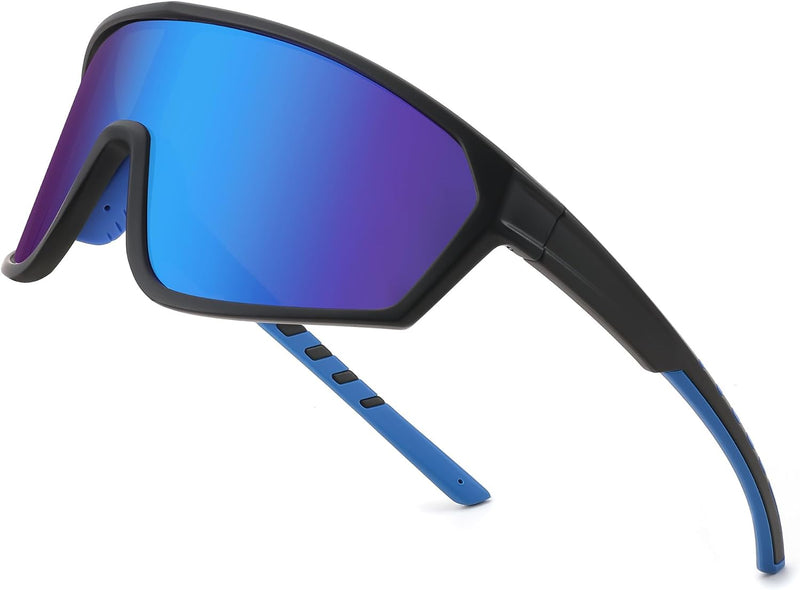 Black Frame & Blue Mirror Lens / 75 Millimeters | B0CSK5DP9K | FEISEDY Polarized Sports Sunglasses for Men Women Cycling Running Fishing Tac Glasses UV400 Protection B1125