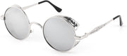 Grey Frames & Grey Polarised Lenses / 50 Millimeters | B09HXNR2PD | FEISEDY Retro Steampunk Sunglasses for Men Women, Round Metal Frame Gothic Vintage Style B2820