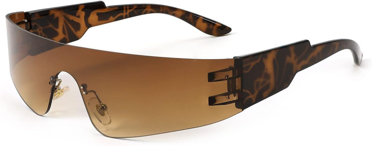 Gradient Yellow Mirrored / 72 Millimeters | B0BPRSMM1W | FEISEDY Y2K Futuristic Sunglasses Women Men Rimless One Piece Miorred B2927
