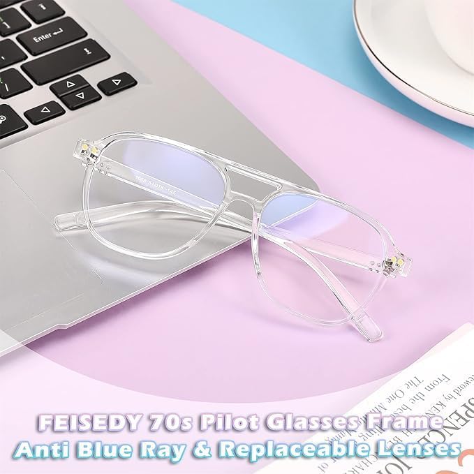 商品图片 17 | B0BYCYNXHJ | FEISEDY Lightweight Pilot Glasses Frame Blue Light Blocking Glasses Women Men Oversized Square Computer Glasses B2387