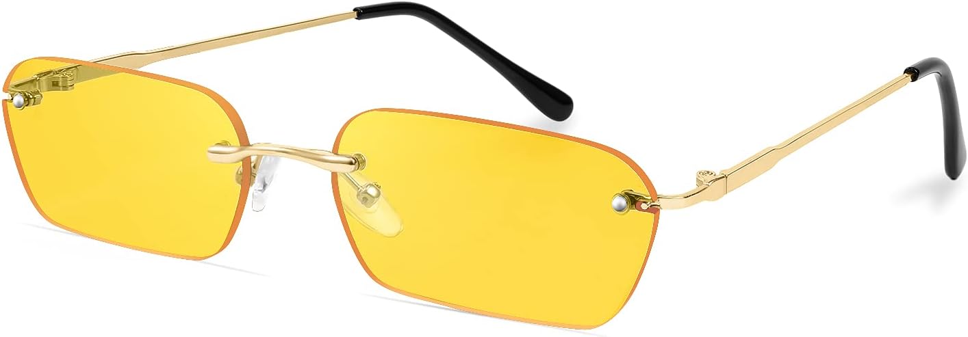 商品图片 34 | B0CY2Q4VW1 | FEISEDY Rimless Sunglasses Y2K Retro Small Narrow Rectangle Shades B2643
