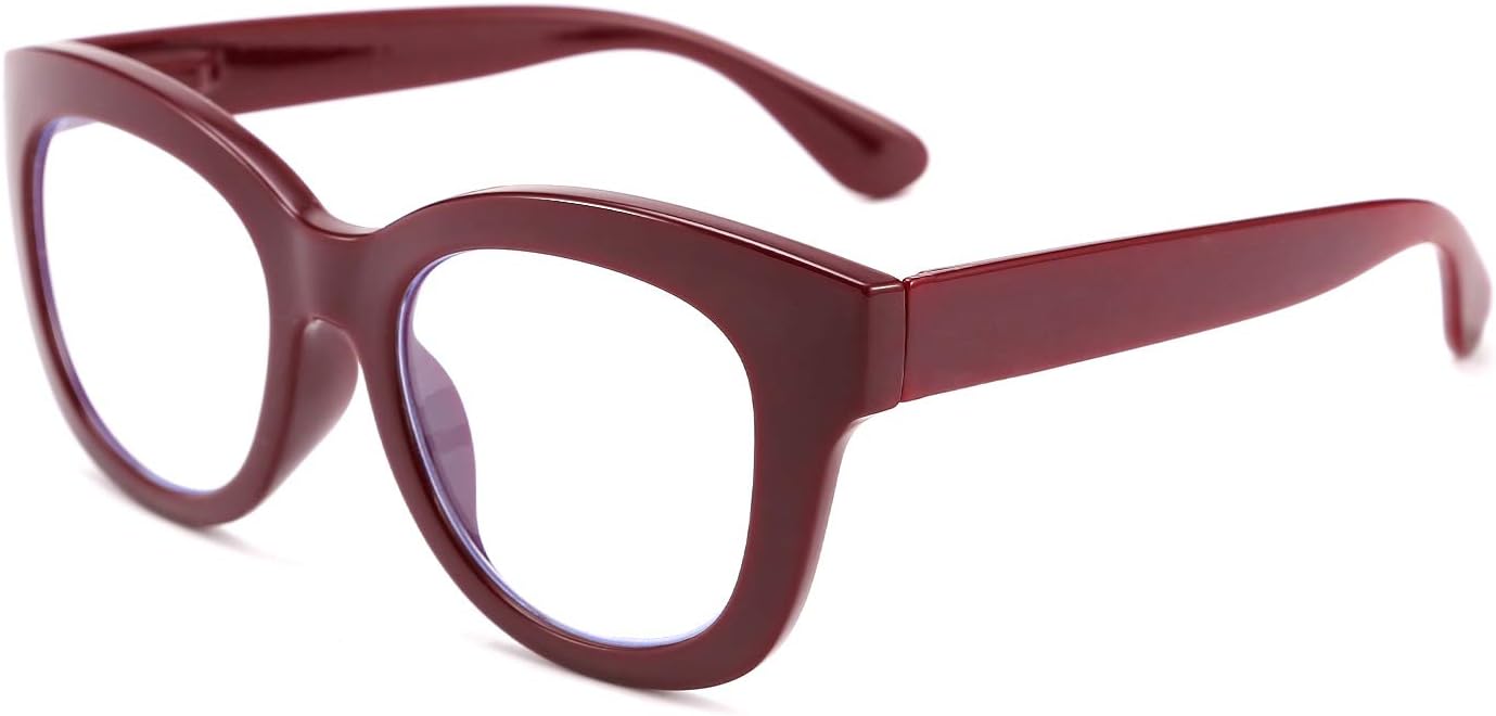 Berry / 1.5 x | B082SW5LY7 | FEISEDY Retro Reading Glasses Thick Square Big Frame Blue Light Blocking Lens Anti Glare Digital Eyestrain B2534
