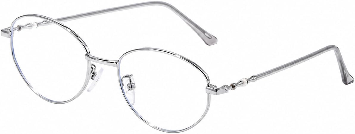 シルバー / 1.0 倍率 | B0H1HQFZFN | [FEISEDY] 老眼鏡 おしゃれ 上品 レディース +1.00～+3.00 ラウンド シニアグラス 滑り止め リーディンググラス ブルーライトカット 単焦点 小さめ 軽量 ランニング ケース付き 読書 B1794