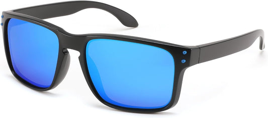 Polarized Blue Mirrored Lenses With Black Temples 003 / 54 Millimeters | B0CS6MV9B1 | FEISEDY Men Sunglasses Polarized,Square Vintage Cycling Running Fishing Golf Hiking Sports Sun Glasses B0080