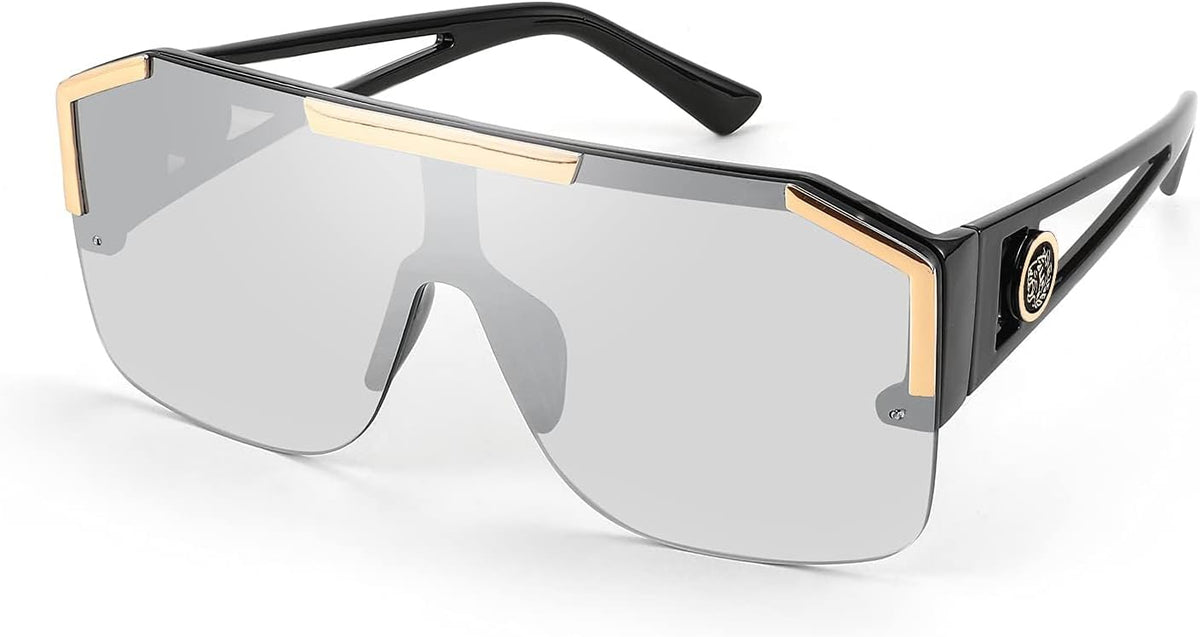 Black Frame Grey Lens / 73 Millimeters | B092DL7TF3 | FEISEDY Square Oversized Sunglasses for Men Women Flat Top B2765