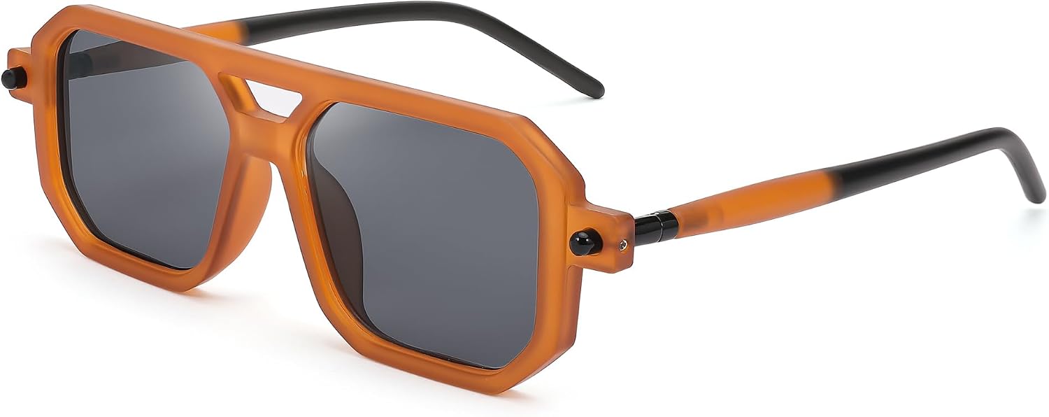 002 Orange Frame & Grey Lens / 52 Millimeters | B09YTJ3DNW | FEISEDY Vintage Square 70s Flat Aviator Sunglasses Women Men Classic Retro Stylish Frame UV400 Sunglasses B2622