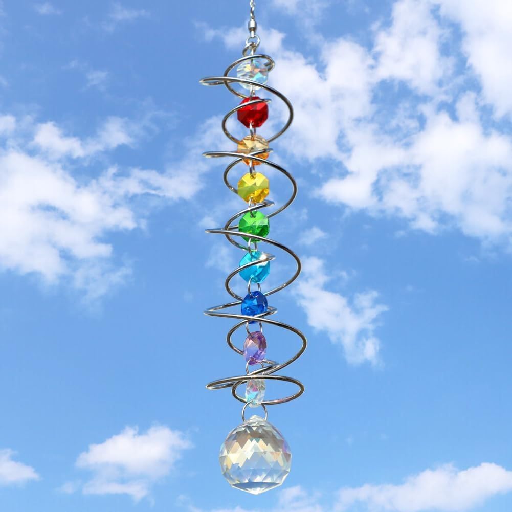 商品图片 3 | B0GZVDQXS6 | Chakra Beads Sun Catcher Wind Spinner, Rainbow Crystal Spiral Tail Rainbow Maker, Window Hanging Decor for Home Garden