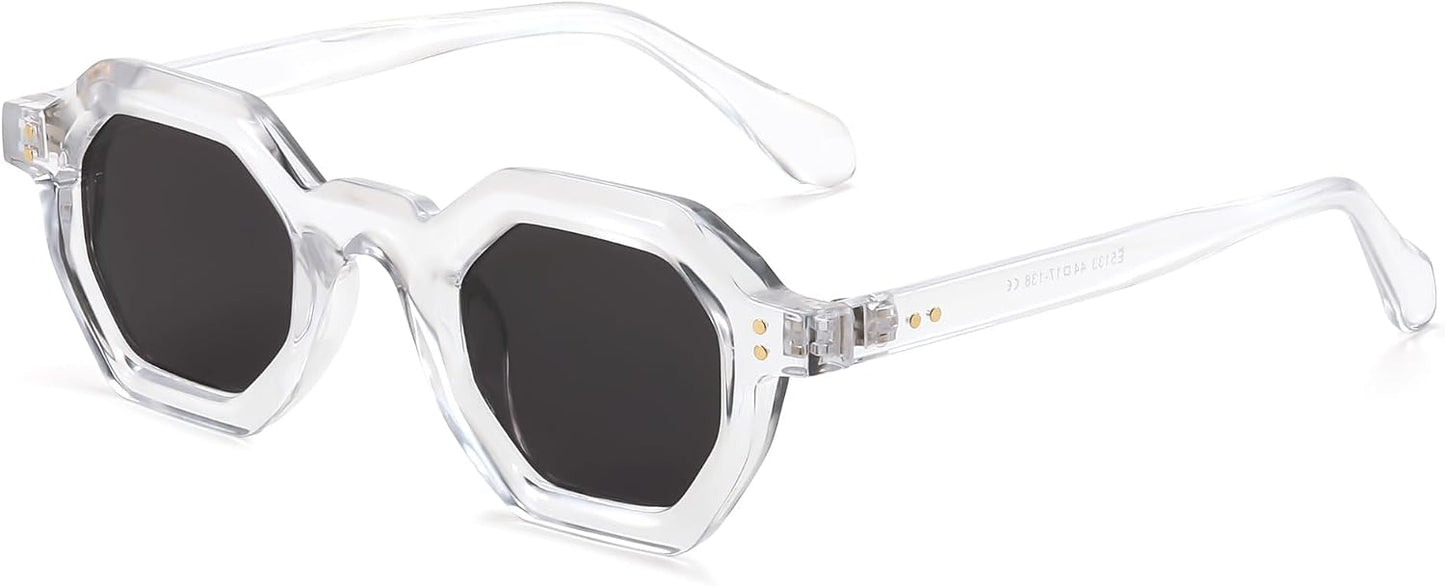 004 - Transparent / 50 Millimeters | B0CSKD27NK | FEISEDY Octagon Sunglasses for Women - Thick Frame Fashion Rectangle Sun Glasses - Summer UV400 Protection