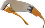 Gold Mirrored / 72 Millimeters | B0B1V56WMV | FEISEDY Y2K Futuristic Sunglasses Women Men Rimless One Piece Miorred B2927