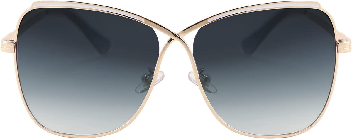 Golden Frame & Gradual Grey Lens / 58 Millimeters | B08SJ1XMMV | FEISEDY Womens Cute Sunglasses Oversized Butterfly X Shape Design Cateye Lady Sunglasses B2738