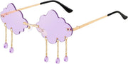 Purple / 51 Millimeters | B09K7CSYVM | FEISEDY Retro Dripping Cloud Shaped Tassel Sunglasses Rimless Women Funny Party Disco Eyewear B2834