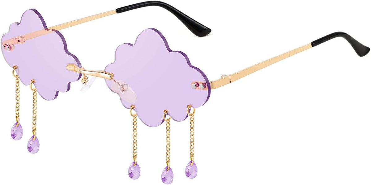 Purple / 51 Millimeters | B09K7CSYVM | FEISEDY Retro Dripping Cloud Shaped Tassel Sunglasses Rimless Women Funny Party Disco Eyewear B2834