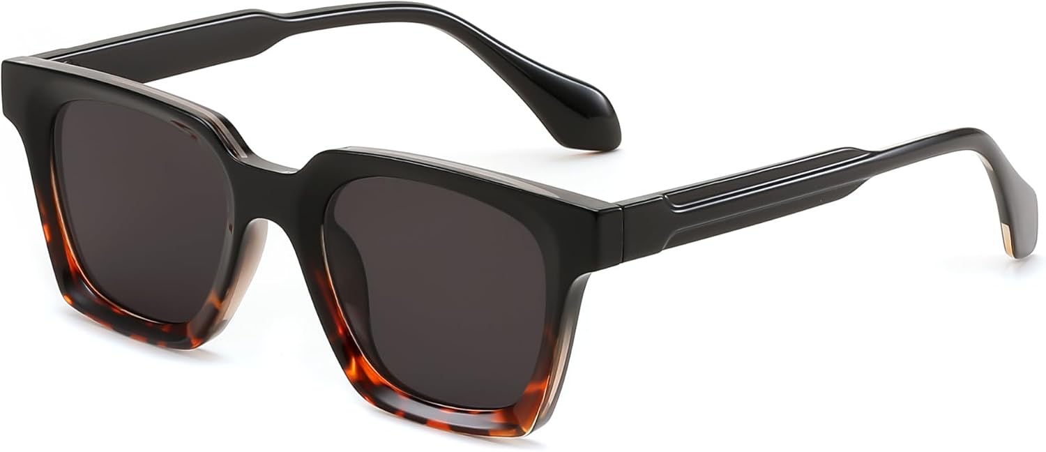 Black Leopard Frame & Black Lens / 46 Millimeters | B0D7CBSDQH | FEISEDY Retro Square Sunglasses Women Men Trendy Rectangle Thick Frame Shades Classic Designer Sun Glasses B0198