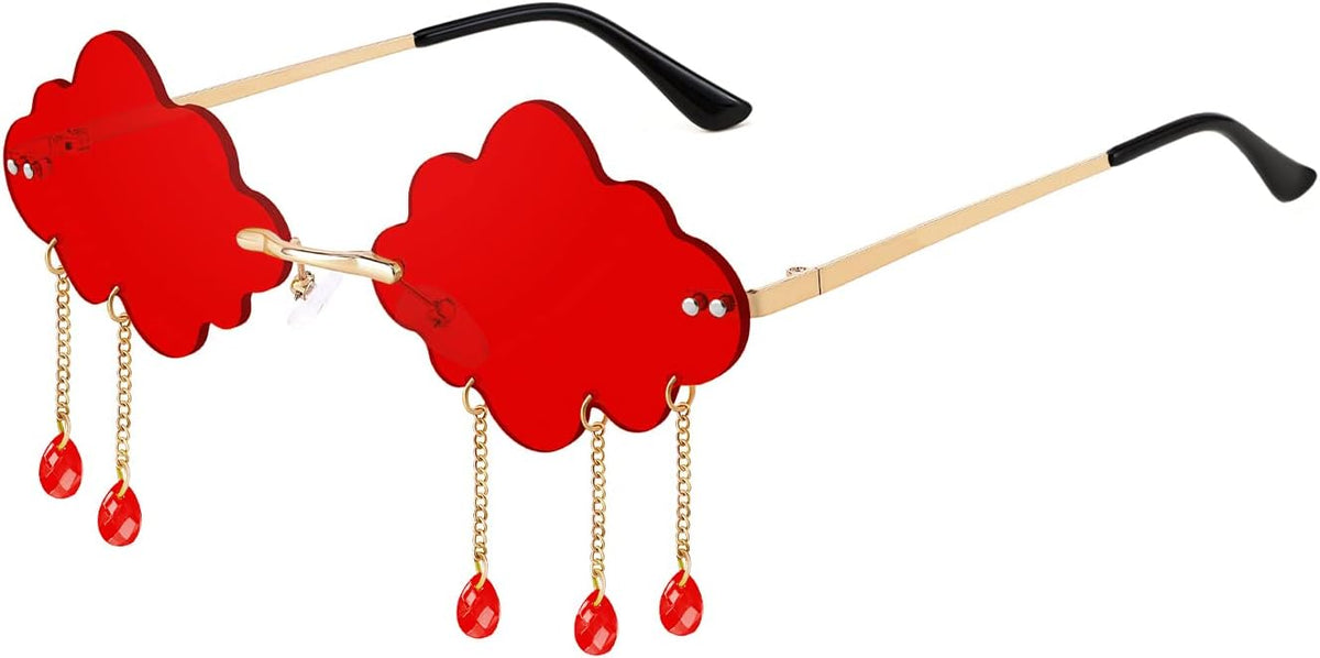 Red / 51 Millimeters | B09K7CXQ9Z | FEISEDY Retro Dripping Cloud Shaped Tassel Sunglasses Rimless Women Funny Party Disco Eyewear B2834