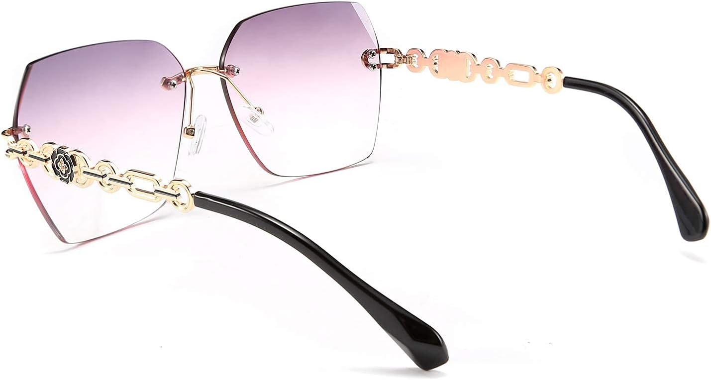 商品图片 28 | B083VRLS2Q | FEISEDY Classic Rimless Sunglasses Women Metal Frame Diamond Cutting Lens Sun Glasses B2567