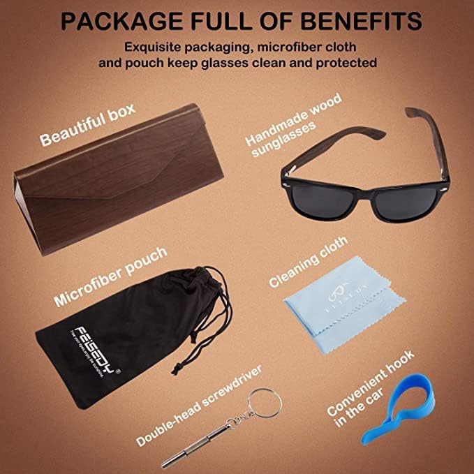 商品图片 13 | B07J2YHS4L | FEISEDY Polarized Wood Sunglasses Women Men HD UV400 Driving Fishing Golf Sunglasses B2448