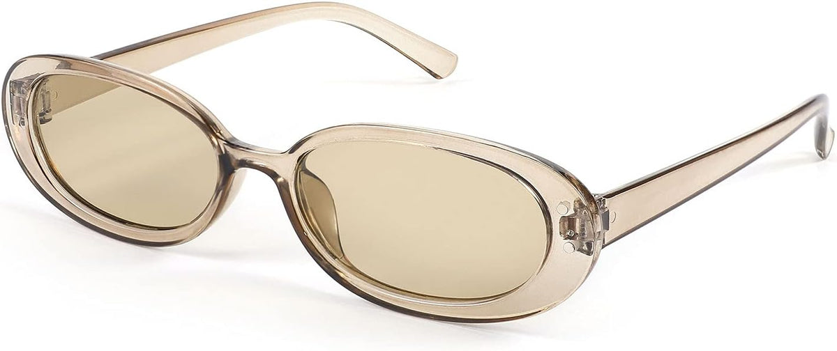 006transparent Brown Frame/Brown Lens / 52 Millimeters | B09CPNZP37 | FEISEDY Retro 90s Oval Small Sunglasses Women Men Trendy Sunglasses Tinted Glasses B2801