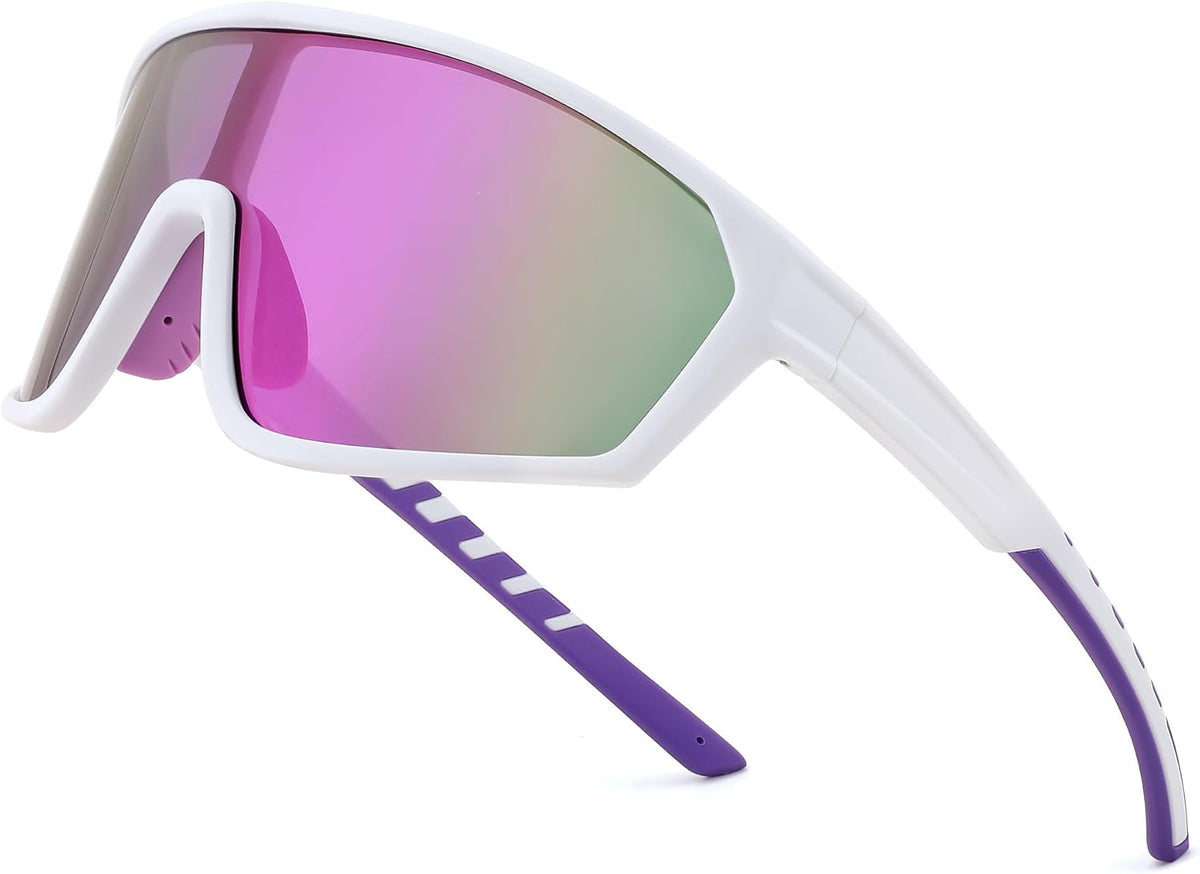 White Frame & Purple Mirror Lens / 75 Millimeters | B0CSK3LK1N | FEISEDY Polarized Sports Sunglasses for Men Women Cycling Running Fishing Tac Glasses UV400 Protection B1125