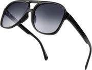 Polarized Black Frame / 60 Millimeters | B0C8TNZPR2 | FEISEDY Vintage Retro 70s Plastic Aviator Sunglasses Women Men Classic Large Squared Frame B2751