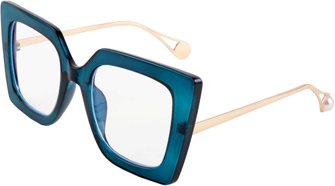 Blue / 62 Millimeters | B08DF3JQFH | FEISEDY Oversized Square Blue Light Blocking Glasses Eye Strain Glare Pearl Inlay Arm Cat Eye Fashion Eyewear B2639