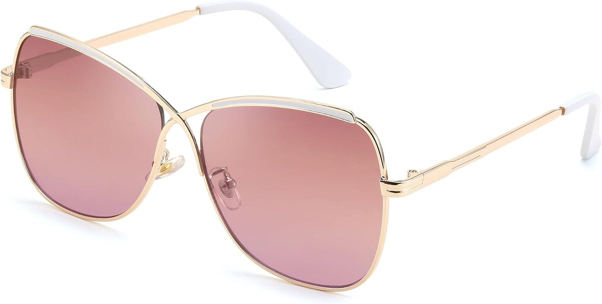 Golden Frame & Pink Purple Lens / 58 Millimeters | B0D95YMZD2 | FEISEDY Womens Cute Sunglasses Oversized Butterfly X Shape Design Cateye Lady Sunglasses B2738