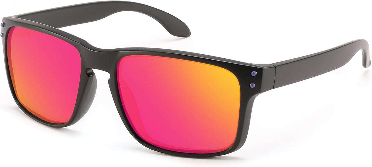 Polarized Red Mirrored Lenses With Black Temples 004 / 54 Millimeters | B0CS6L9FJ7 | FEISEDY Men Sunglasses Polarized,Square Vintage Cycling Running Fishing Golf Hiking Sports Sun Glasses B0080