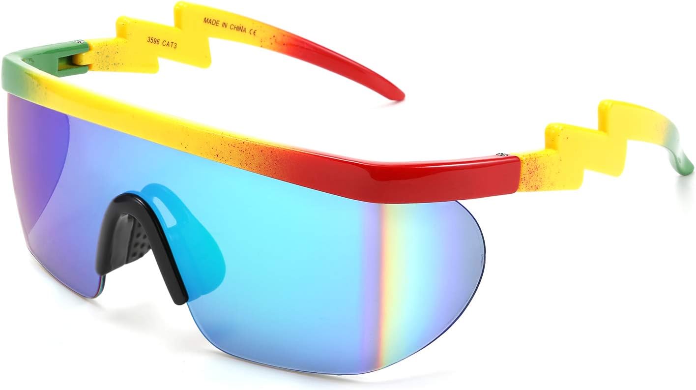 C01 Rainbow / 56 Millimeters | B087DXKXY7 | FEISEDY Oversized Mirror Shield Sport 80s Sunglasses Ski Goggles Flat Top One Piece Futuristic Visor Women Men B2522