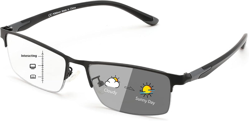 Black / Rectangular / 1.0 x | B0GKNB9LTD | FEISEDY Photochromic Multifocal Progressive Reading Glasses B1388 | Blue Light Blocking Glasses Clear Indoors & Tinted Outdoors Vintage Half Frame Reader Sunglasses UV400