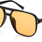 007 Black Frame/Yellow Lens / 57 Millimeters | B0B3XGNBRT | FEISEDY Retro Square Aviator Sunglasses Women Men 70s Vintage Trendy Plastic Frame Sun Glasses B2835