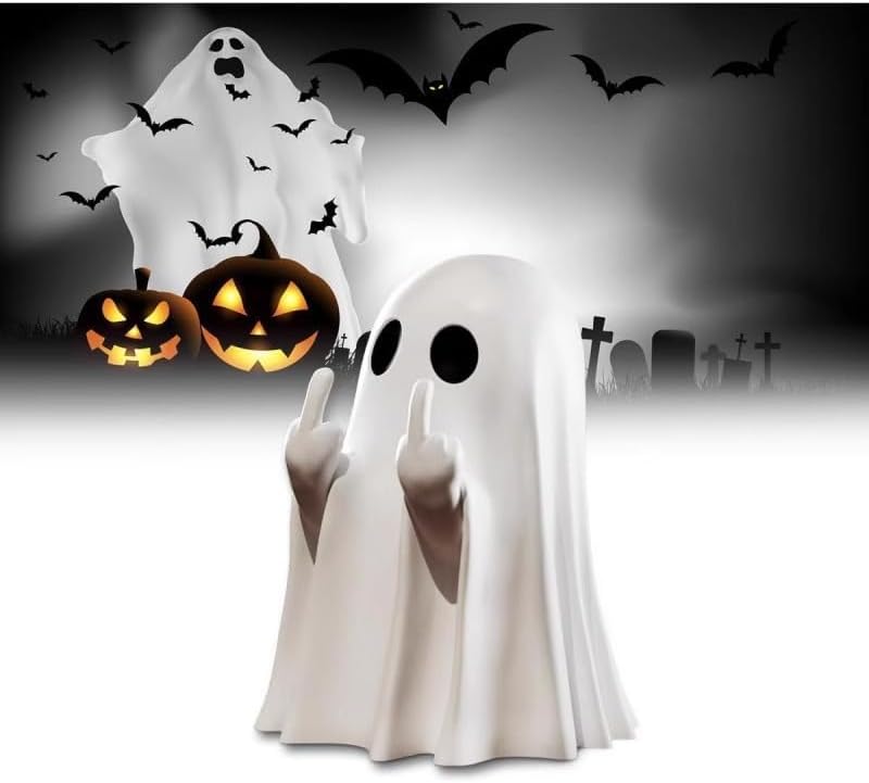 商品图片 2 | B0FLTMRXHZ | 2Pcs Middle Finger Ghost Ornament, Mini Flipping Ghost Decor with Attitude, Spooky Desktop Art for Table Shelf Indoor