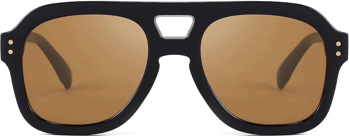 Black Frame & Tea Lens / 53 Millimeters | B09KV419BN | FEISEDY Aviator Sunglasses For Women Men Square Chunky Trendy Eyewear B2846