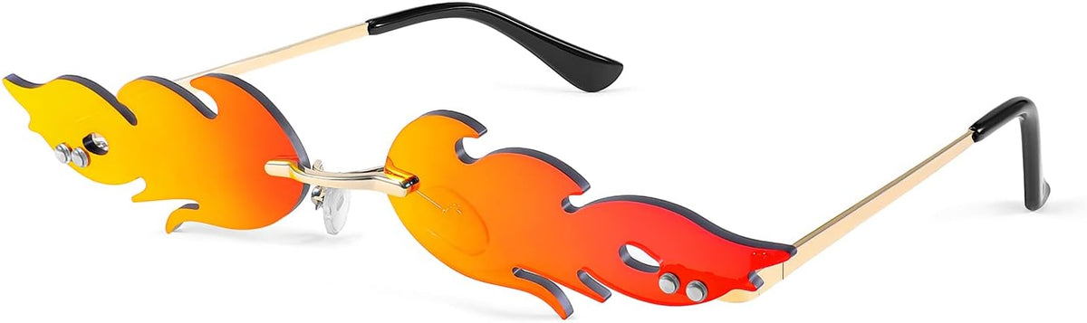 001 Red Mirrored Lens / 70 Millimeters | B09JK7M3SQ | FEISEDY Fire Flame Sunglasses for Women Mirror Rimless Fire Shaped Novelty Sunglasses B2839
