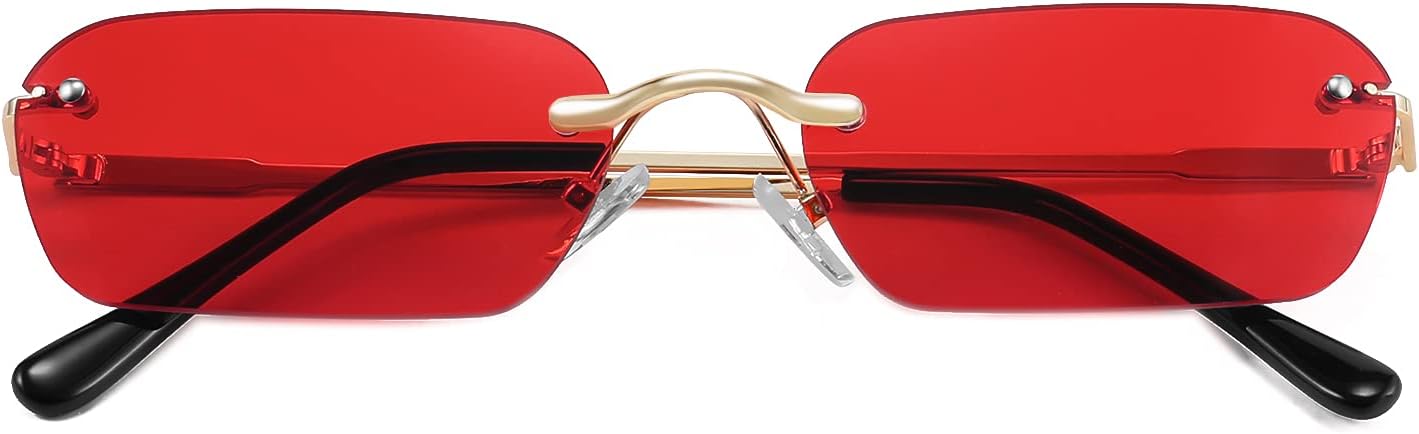 商品图片 63 | B0CY2Q4VW1 | FEISEDY Rimless Sunglasses Y2K Retro Small Narrow Rectangle Shades B2643