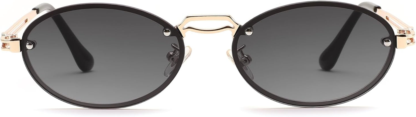 003black/Grey / 55 Millimeters | B0DGPR1NZH | FEISEDY Retro Oval Sunglasses for Women Men Trendy Sun Glasses Classic Metal Shades UV400 Protection B0245