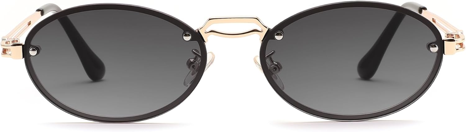 003black/Grey / 55 Millimeters | B0DGPR1NZH | FEISEDY Retro Oval Sunglasses for Women Men Trendy Sun Glasses Classic Metal Shades UV400 Protection B0245