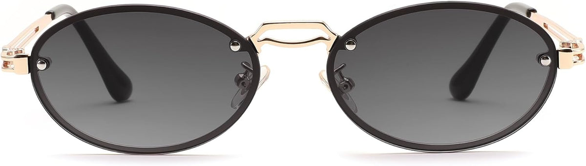 003black/Grey / 55 Millimeters | B0DGPR1NZH | FEISEDY Retro Oval Sunglasses for Women Men Trendy Sun Glasses Classic Metal Shades UV400 Protection B0245