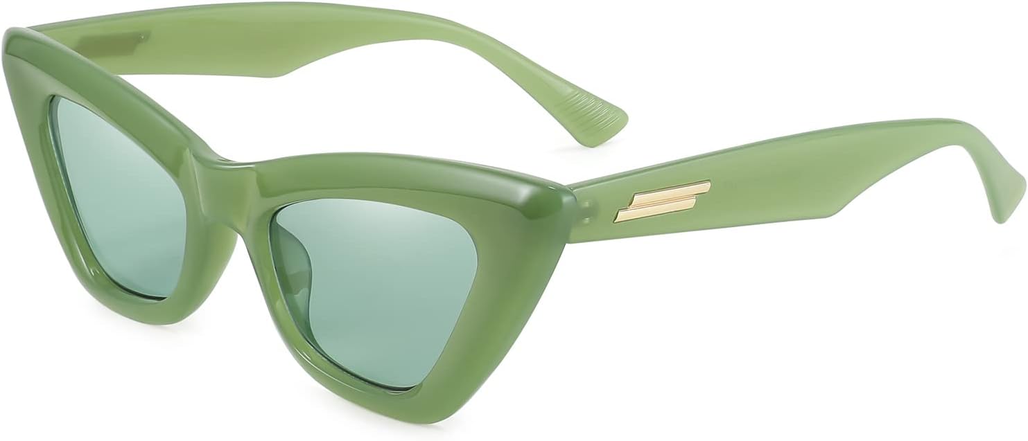 006 Light Green & Green Lens / 48 Millimeters | B09QKFDP4R | FEISEDY Vintage Small Cat Eye Sunglasses for Women Square Retro Cateye Eyewear B2869