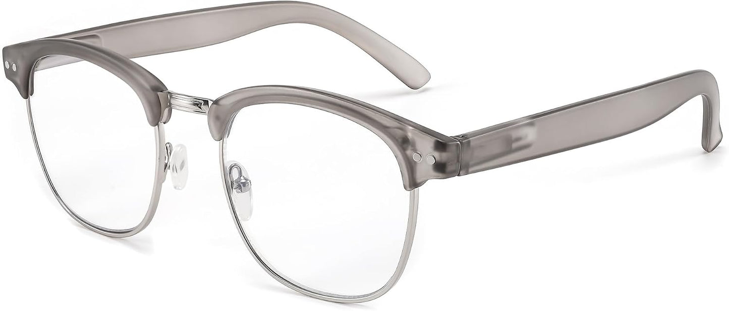Grey / 1.0 x | B0C73XXJKY | FEISEDY Reading Glasses Classic Half Frame Retro Semi-Rimless Clear Lens Blue Light Blocking Glasses B0005