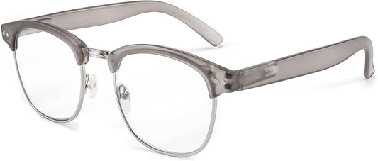 Grey / 1.0 x | B0C73XXJKY | FEISEDY Reading Glasses Classic Half Frame Retro Semi-Rimless Clear Lens Blue Light Blocking Glasses B0005