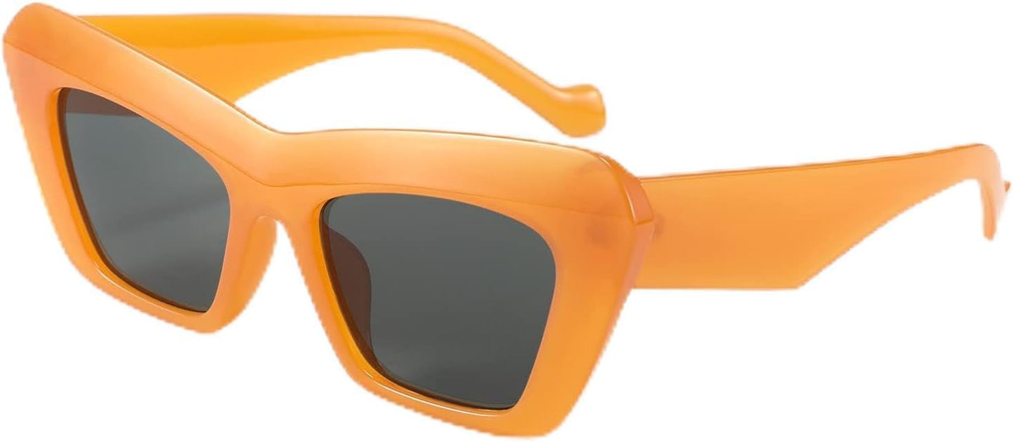 Orange / 61 Millimeters | B09TFF6PRM | FEISEDY Retro Square Cat Eye Sunglasses Jelly Colored Women Men 90s B2902