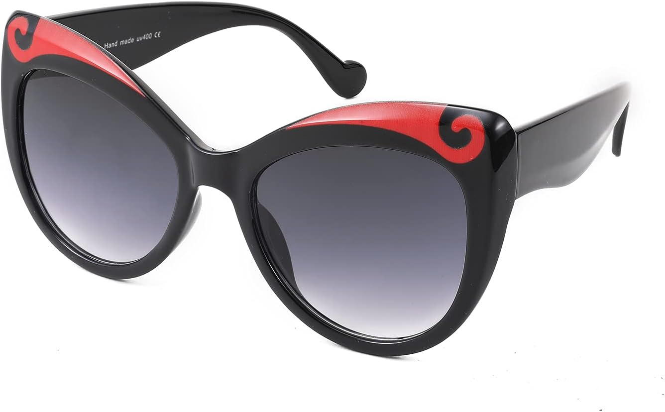 006 Bright Black Frame & Gradual Grey Lens / 53 Millimeters | B095BQGNXV | FEISEDY Retro Funny Cateye Sunglasses Oversized Beard Design Personality Fashion Sun Glasses for Women Men B2769